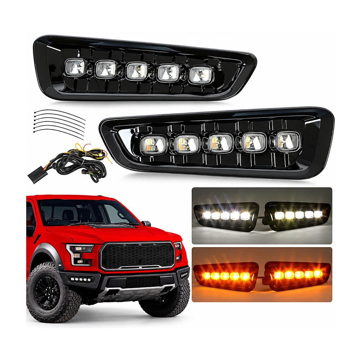 Exploradoras LED 5 luces fondo negro Ford F-150 Lobo 2018-2020