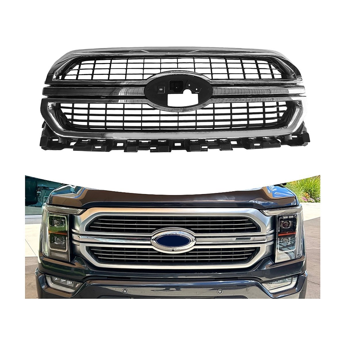 Persiana cromada líneas horizontales finas Ford F-150 Lobo 2021-2023